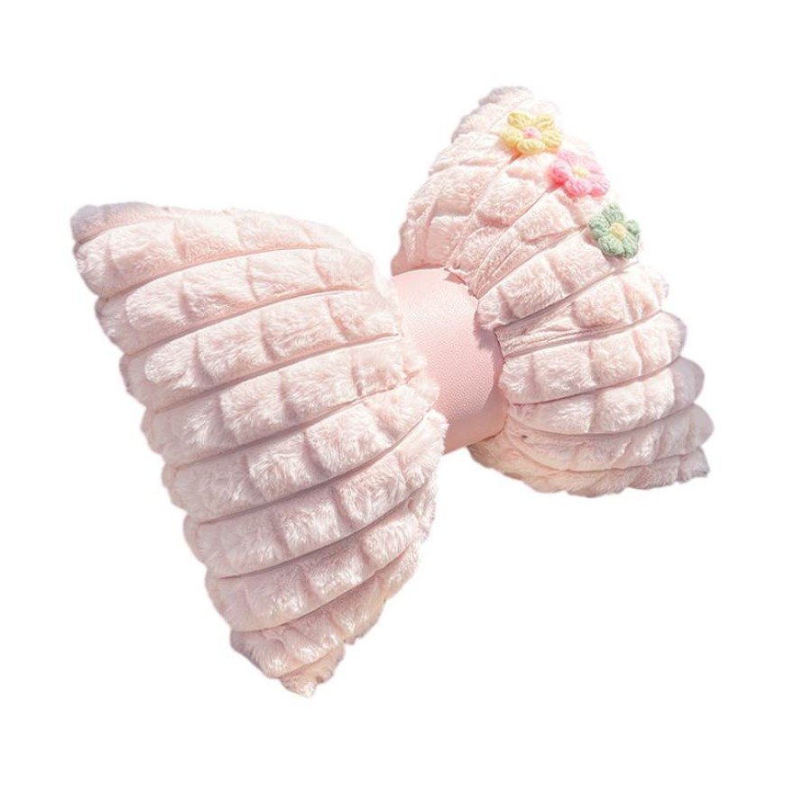 Cute Floral Pink Plush Puff Car Headrest and Lumbar Support Set