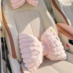 Cute Floral Pink Plush Puff Car Headrest and Lumbar Support Set
