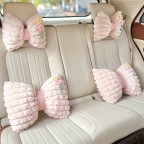 Cute Floral Pink Plush Puff Car Headrest and Lumbar Support Set
