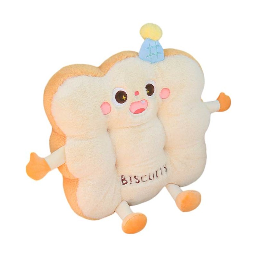 Cartoon Biscuit-Shaped Plush Car Headrest and Lumbar Support Set
