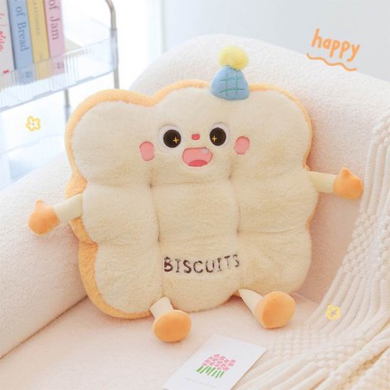 Cartoon Biscuit-Shaped Plush Car Headrest and Lumbar Support Set