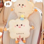 Cartoon Biscuit-Shaped Plush Car Headrest and Lumbar Support Set
