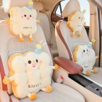 Cartoon Biscuit-Shaped Plush Car Headrest and Lumbar Support Set