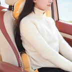 Cartoon Biscuit-Shaped Plush Car Headrest and Lumbar Support Set