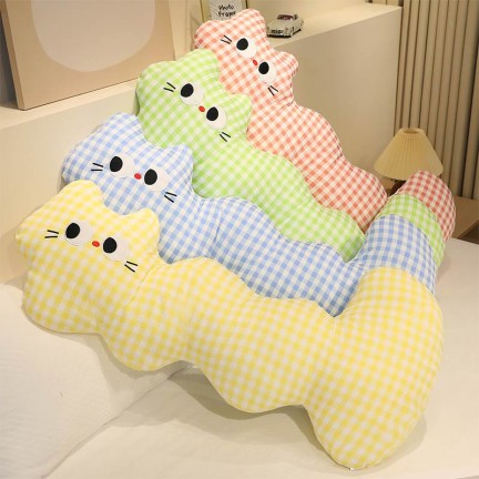 Seersucker Check Cat-Shaped Body Pillow