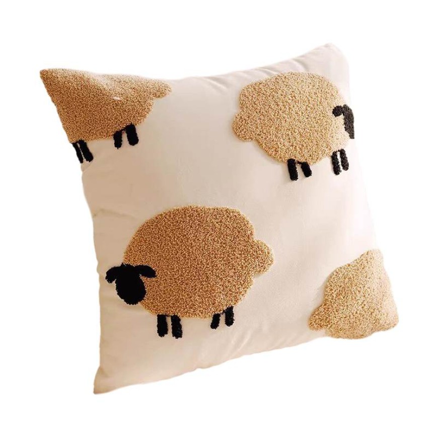 Embroidered Sheep Canvas Throw Pillow