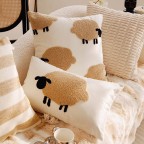 Embroidered Sheep Canvas Throw Pillow
