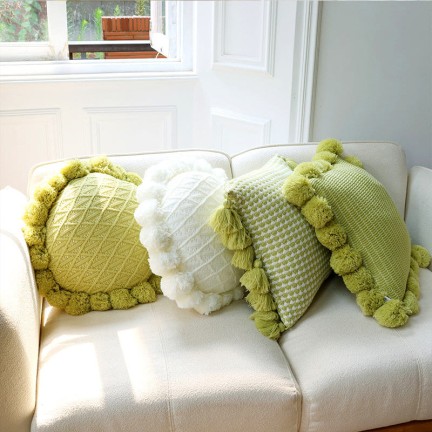 Knit Tassel Decorative Pillow Cover and Insert Set