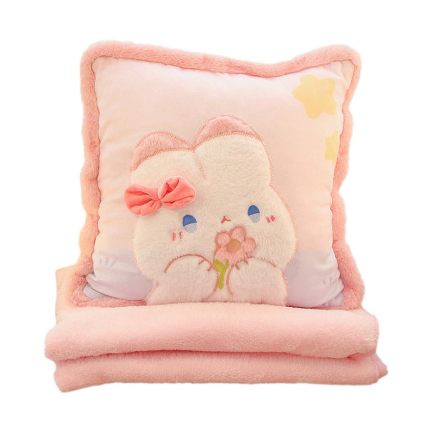 Embroidered Bouquet Animal Pillow Blanket 2-in-1