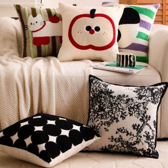 Embroidered Cartoon Square Throw Pillow